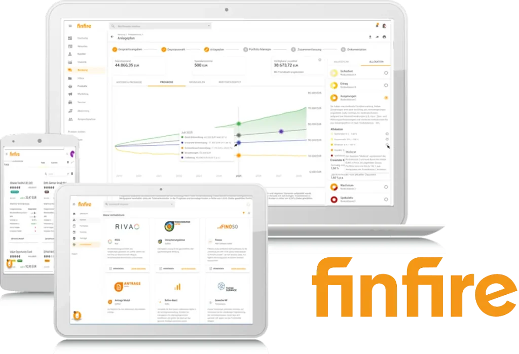 Logo von finfire – sicheres Kundenportal zur digitalen Verwaltung Ihrer Fondsdepots, Verträge und Formulare mit E‑Signatur über PROfinance